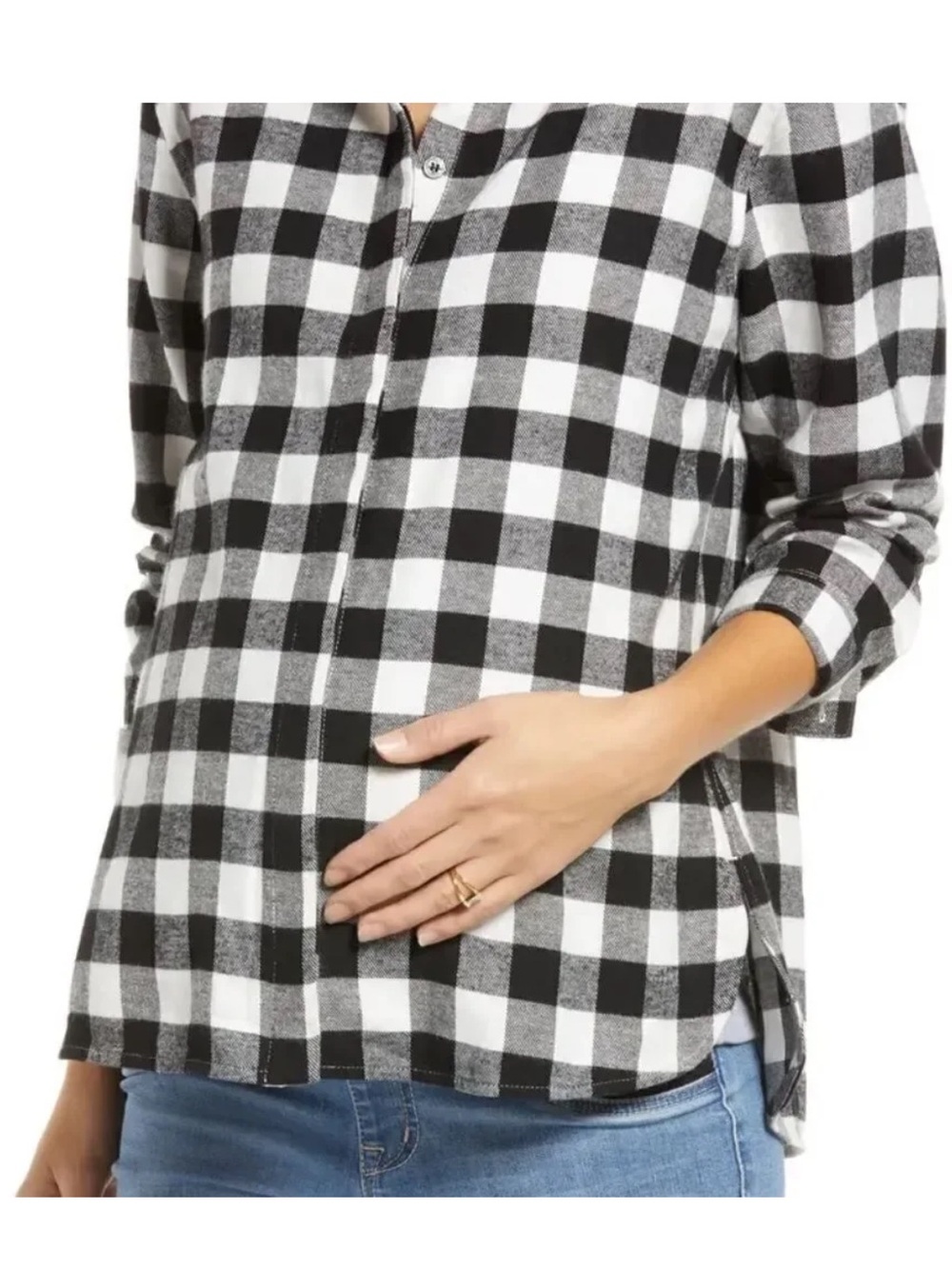 NWT Loyal Hana LOCHLYN Black White Check Button Down Maternity Breastfeeding Top